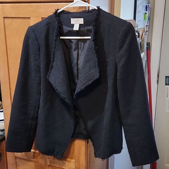 Loft size 4 blazer jacket loft outlet open cardigan coat knit woven tweed frayed - Picture 4 of 8